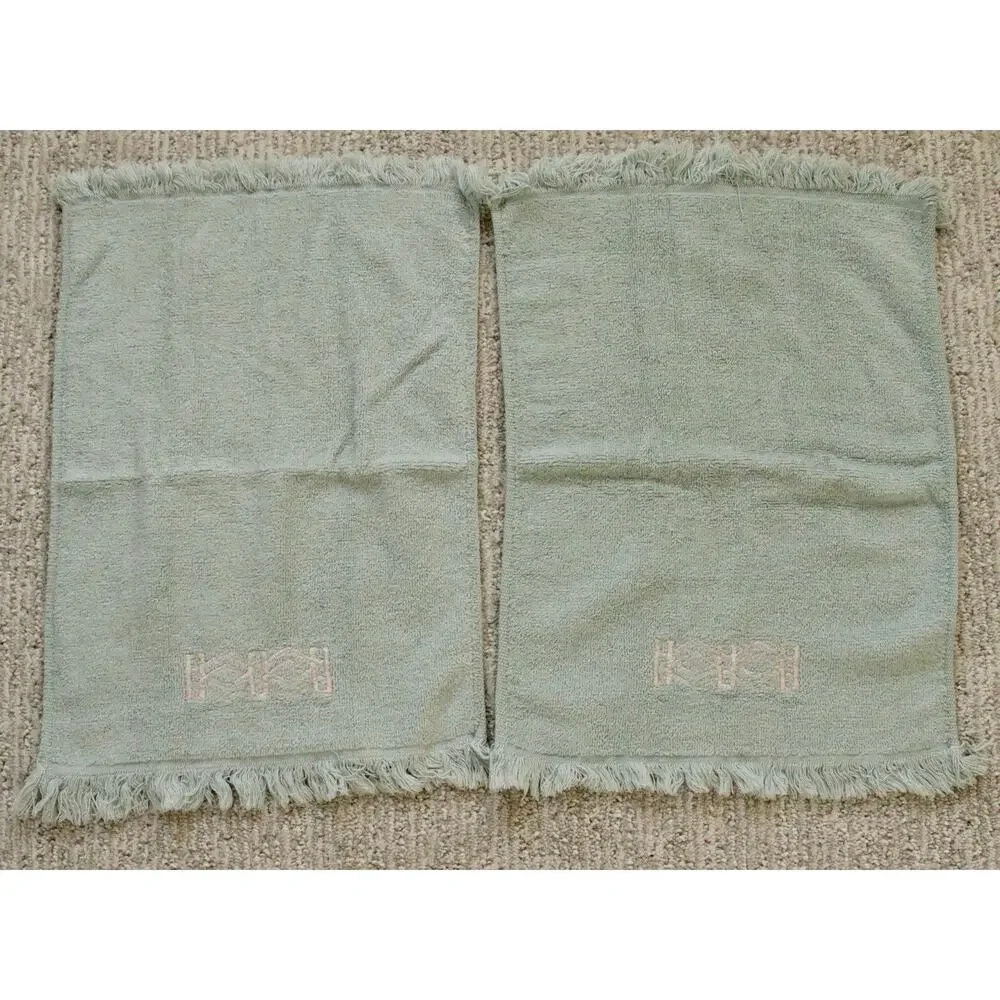 Fieldcrest Mills Towel Set of 8 Teal Blue Embroidered Bath Hand Fingertip USA